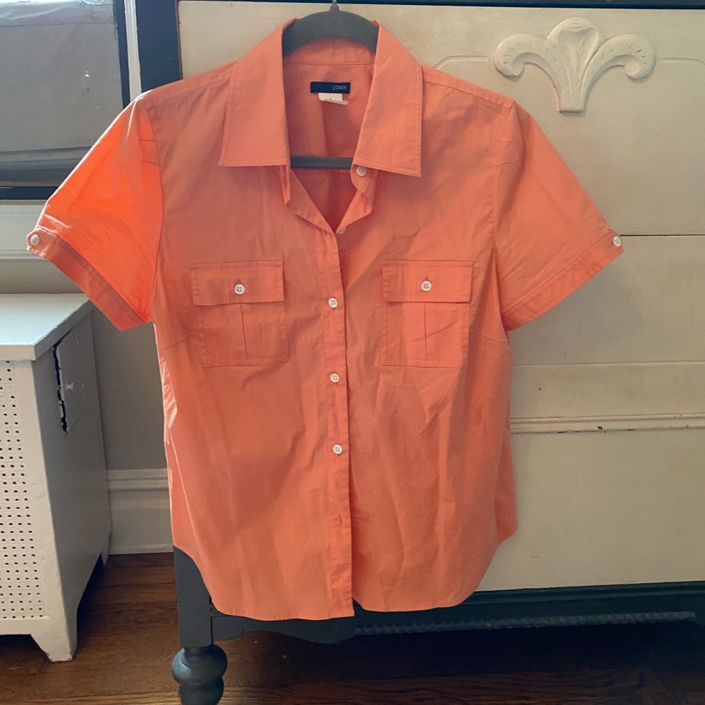 J.Crew Orange Sherbet Short Sleeve Button-Up Shirt